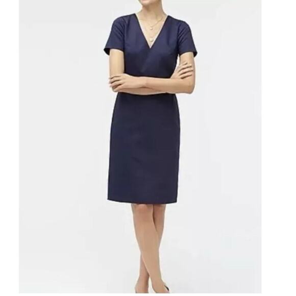 J.Crew Sheath Dress Women 12 Navy Blue Cotton Stretch V-Neck Minimalist Capsule - Picture 1 of 10